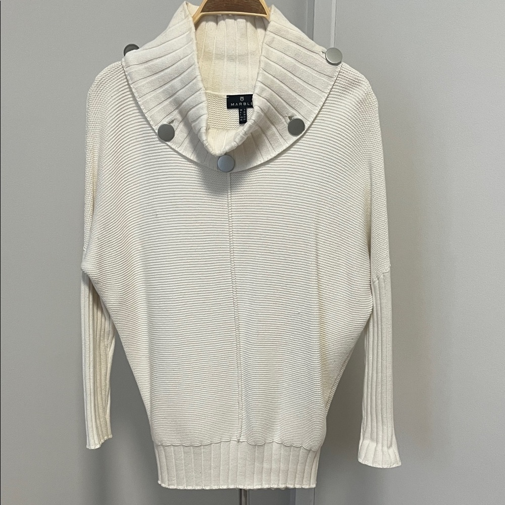 MARBLE Cream Cowl Neck Sweater with Button Details